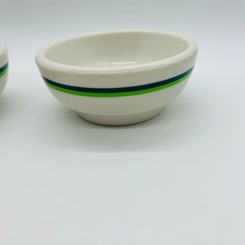 Wallace China California U.S.A. Striped Set of 2 Ceramic Bowls - Green and Blue